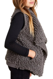 Youth | CozyChic Loop Fringe Cascading Vest | Smokey Gray