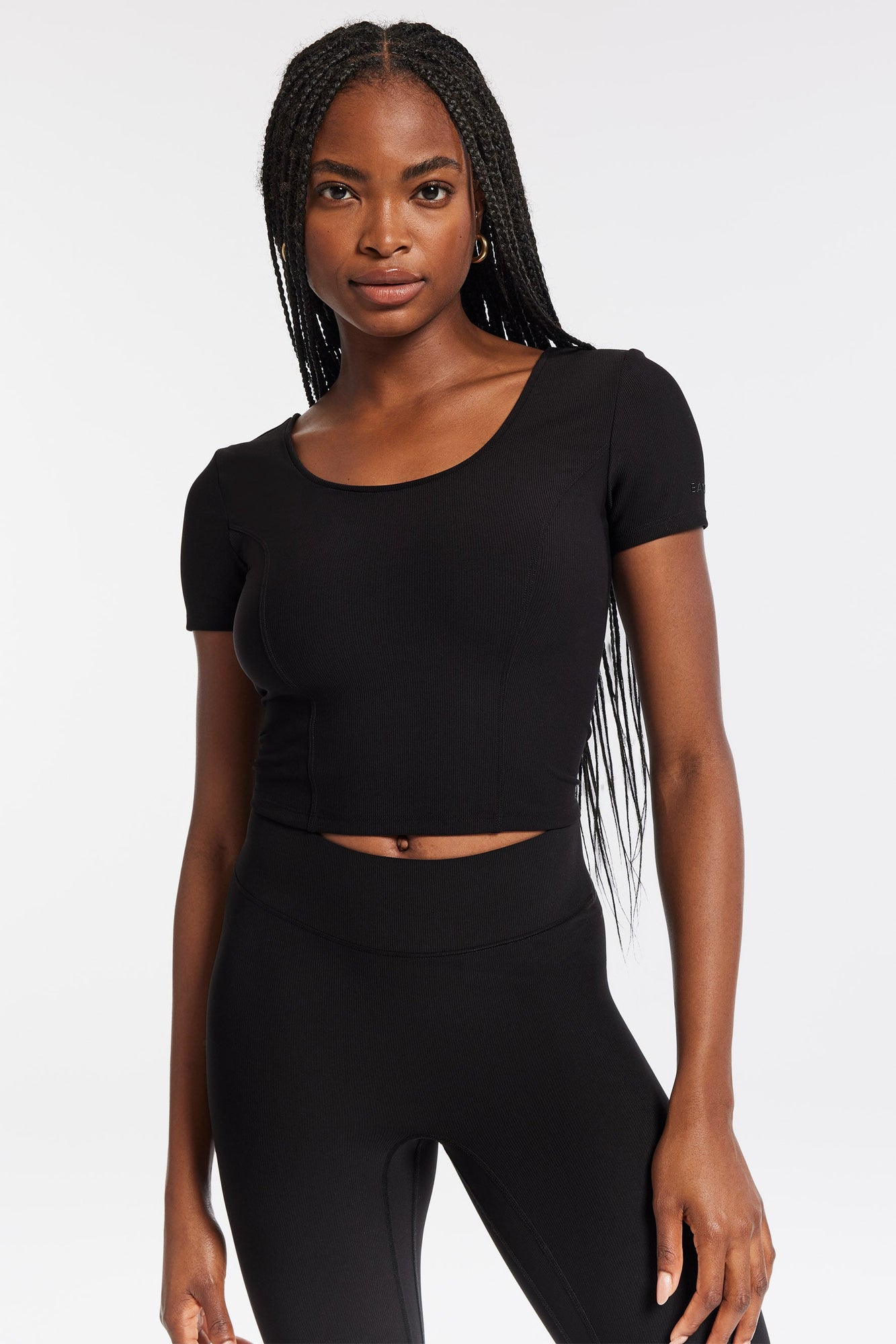 Rib Crop Short Sleeve | Black Rib