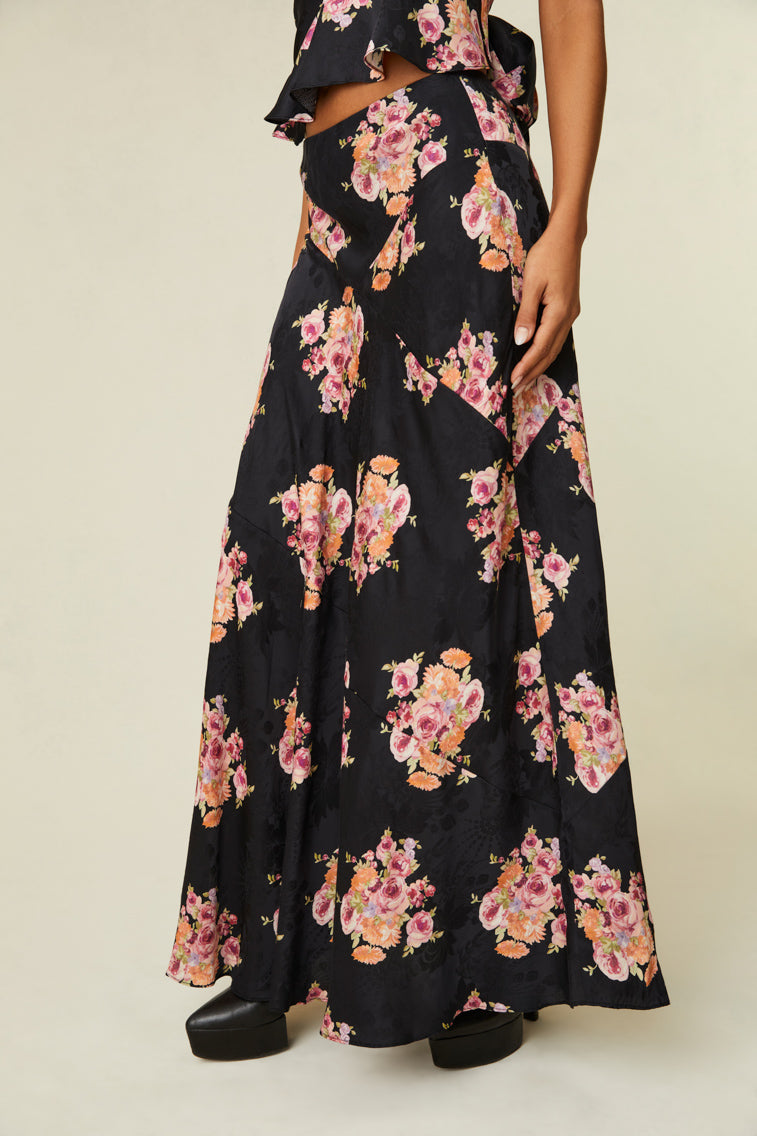 Womens | Booker Floral Maxi Skirt | Black Pearl