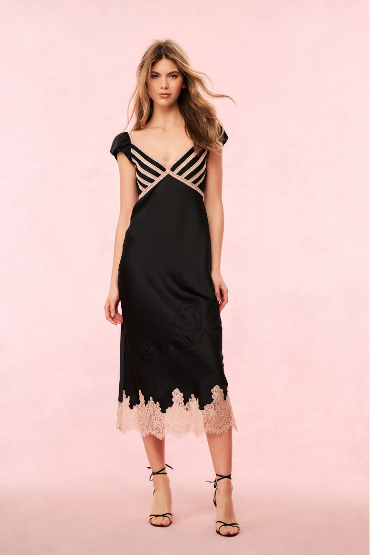 Brinkley Satin Midi Dress | Black