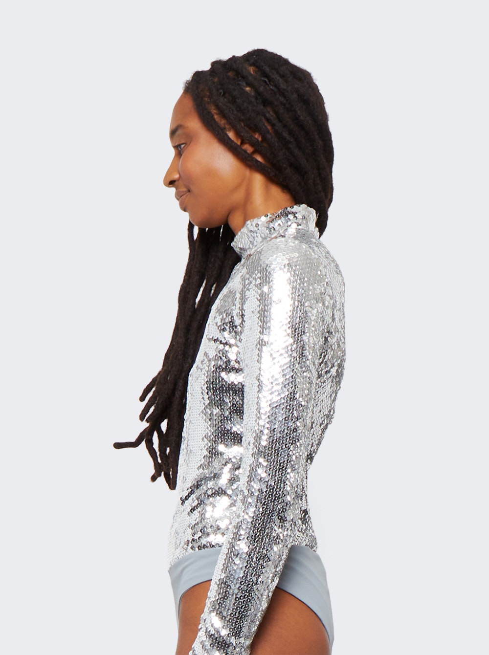 Women | Brandon Maxwell | Long Sleeve Sequin Bodysuit | Silver