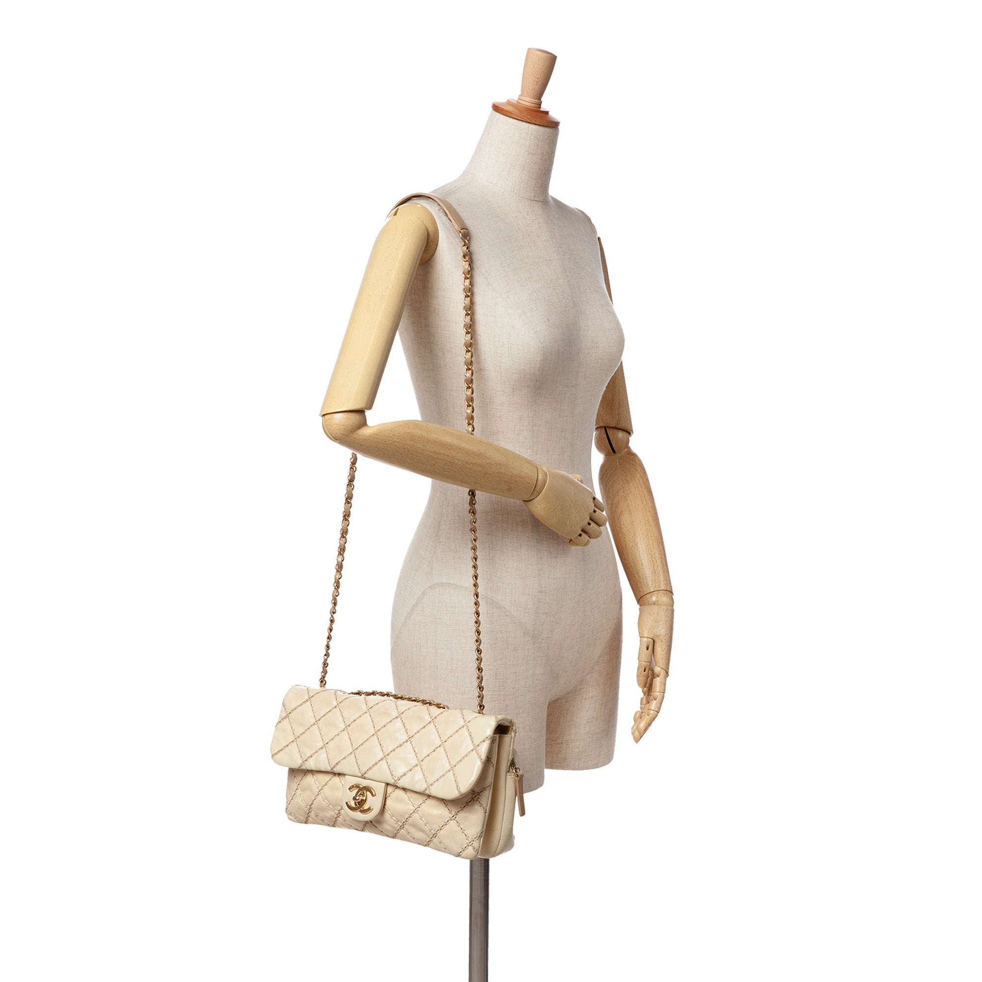 Chanel | Pre-Owned Quilted Calfskin Triple Stitched Single Flap | Brown/Beige