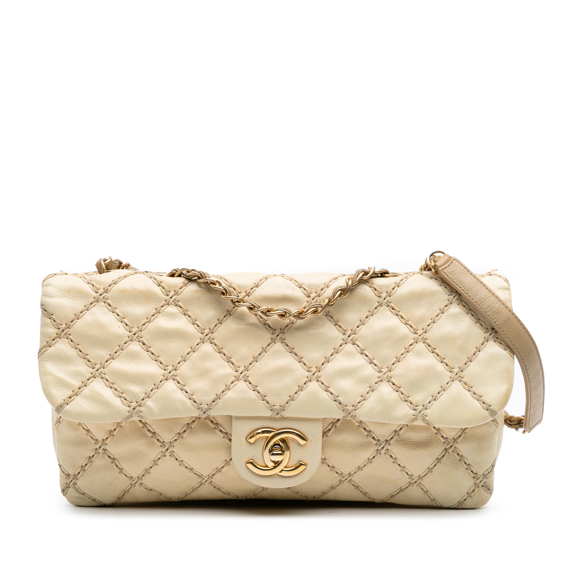 Chanel | Pre-Owned Quilted Calfskin Triple Stitched Single Flap | Brown/Beige