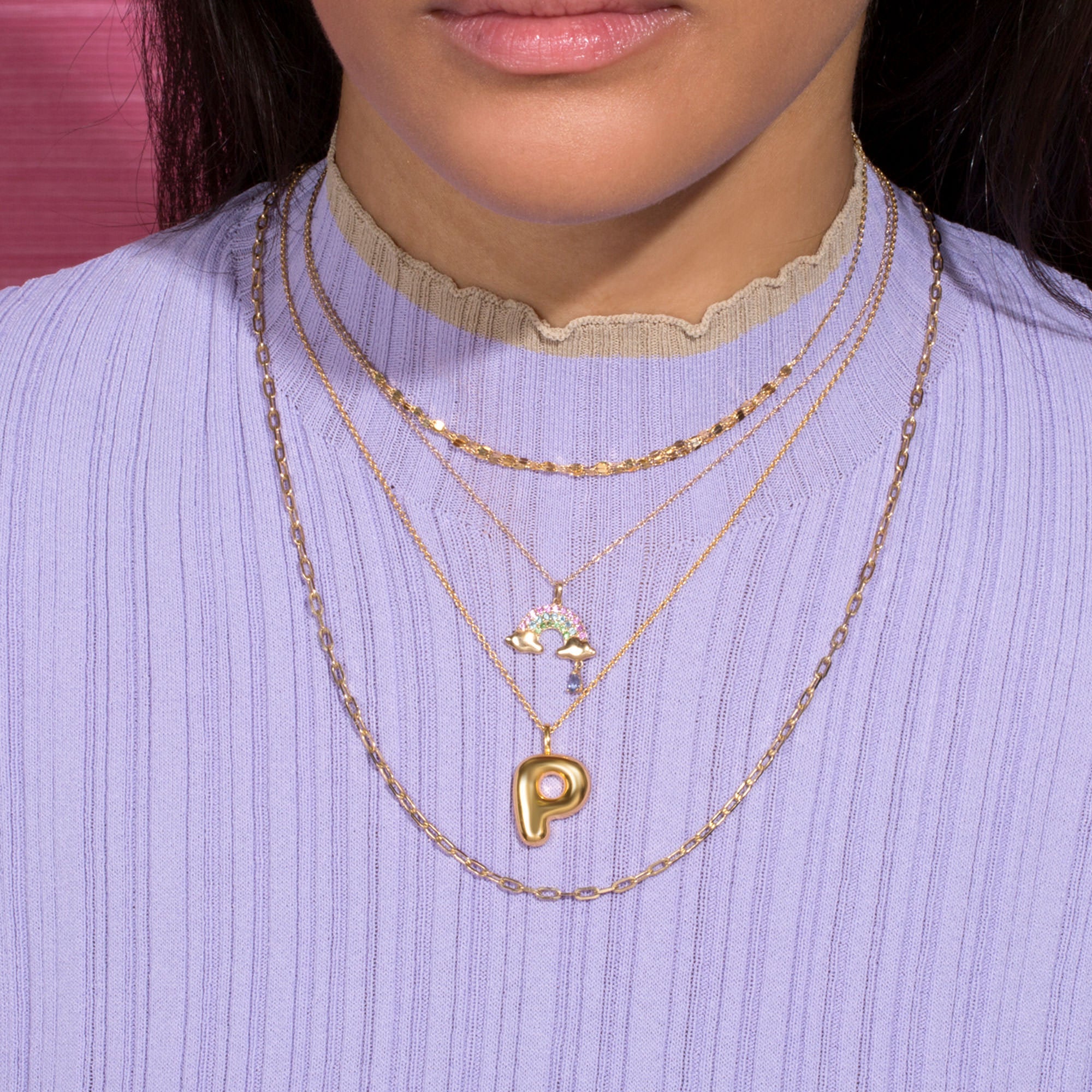 Image of Gold Vermeil XL Bubble Tea Initial Necklace with Stone and Strand Necklaces