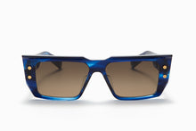 Unisex | B - VI Sunglass | Blue Swirl - Gold | Dark Brown Gradient
