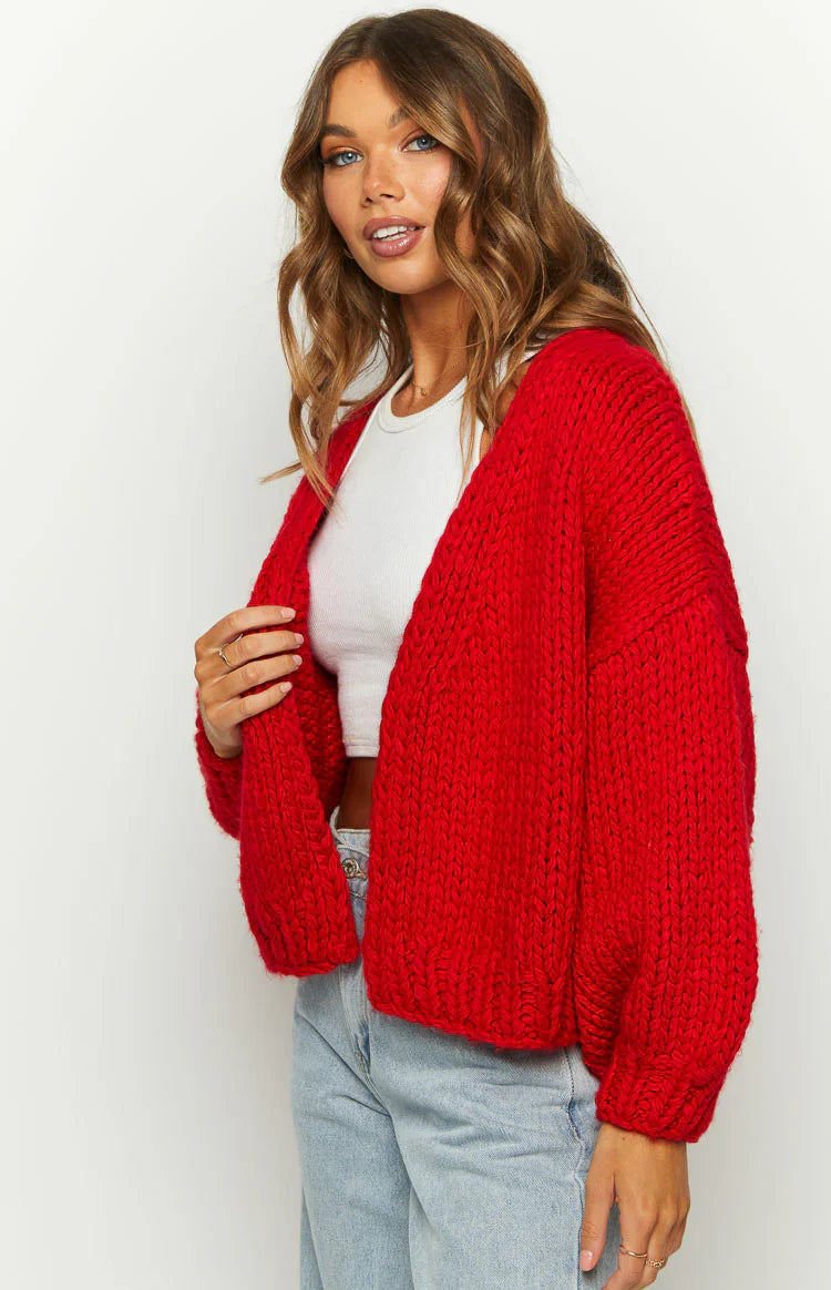 Bad Habits Knit Cardigan | Red