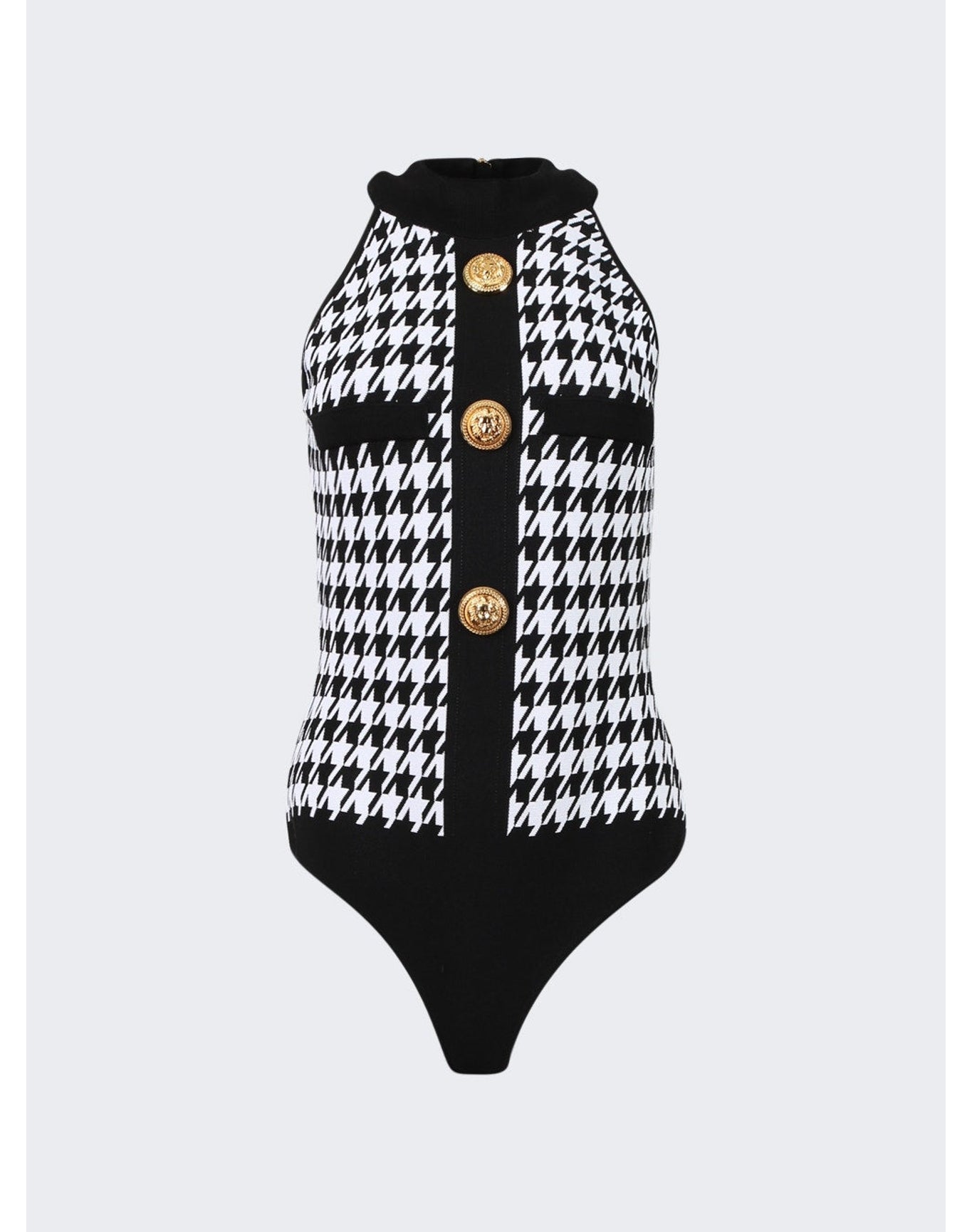 Balmain | Women | Houndstooth High-neck Sleevless Body | Grey