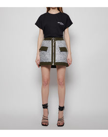 Balmain | Women | Low-rise Tweed Canvas Mini Skirt | Silver x Black