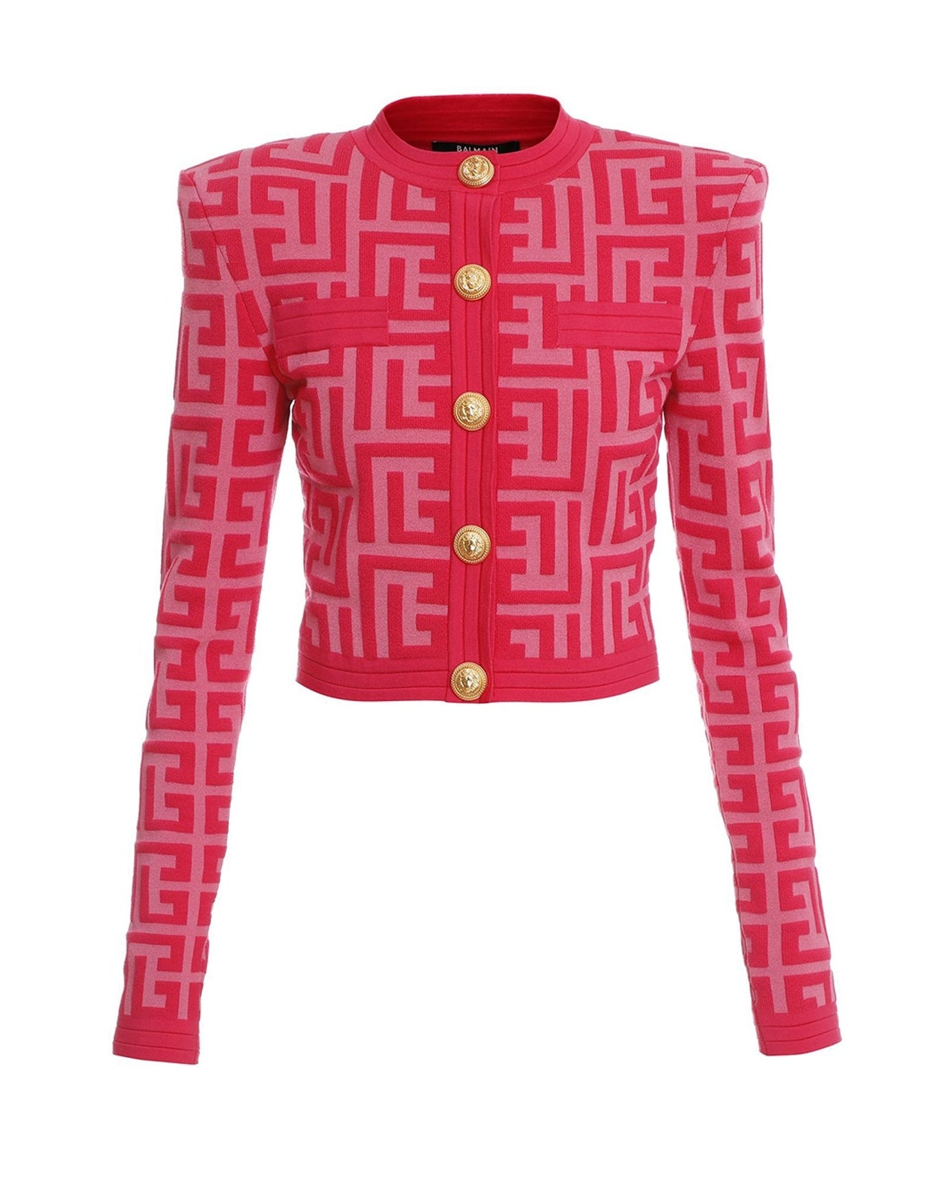 Balmain x Barbie  | Women | Cropped Maxi Monogram Knitted Cardigan | Pink