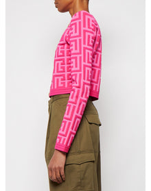 Balmain x Barbie  | Women | Cropped Maxi Monogram Knitted Cardigan | Pink