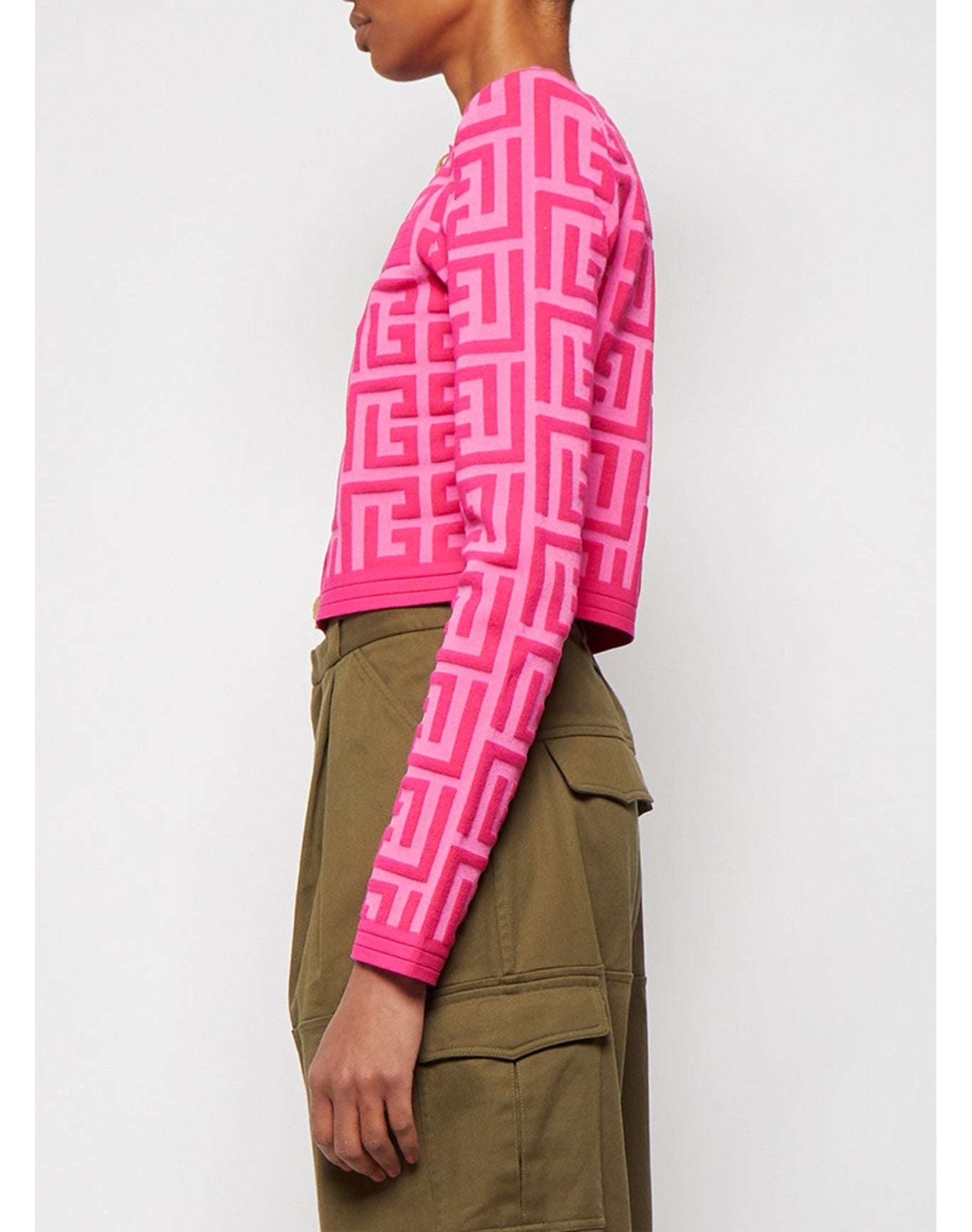 Balmain x Barbie  | Women | Cropped Maxi Monogram Knitted Cardigan | Pink