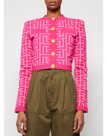 Balmain x Barbie  | Women | Cropped Maxi Monogram Knitted Cardigan | Pink