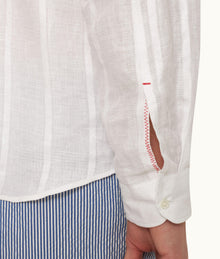 Barkley Tonal Waffle Stripe Linen Resort Overshirt Woven | White