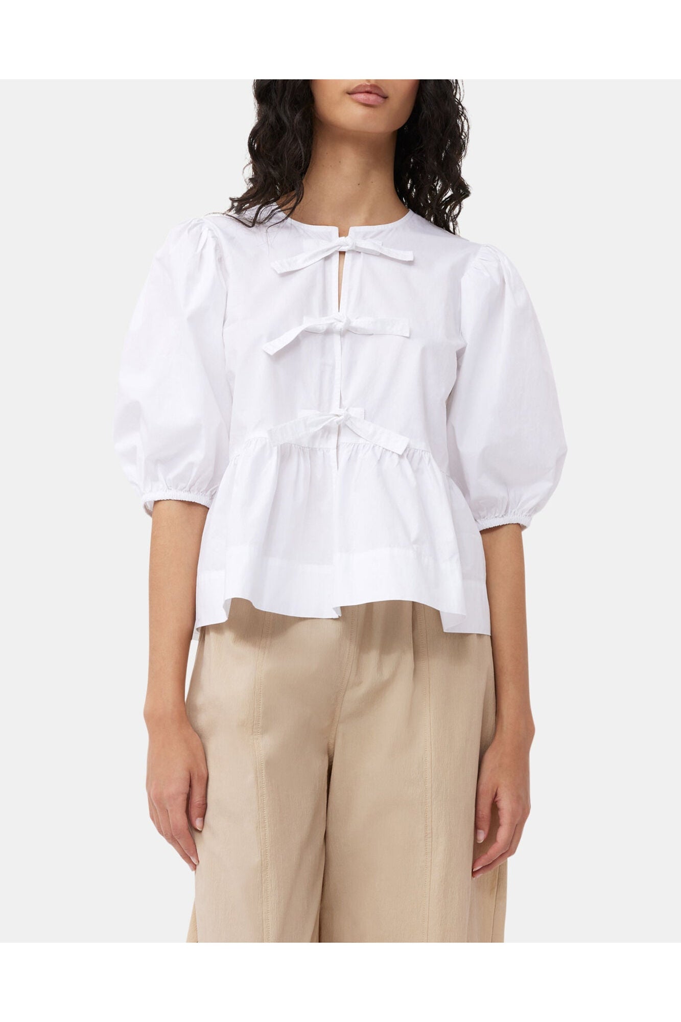 Beige Elasticated Curve Trousers | Safari