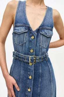 Belted Midi Dress | Mid Blue Vintage