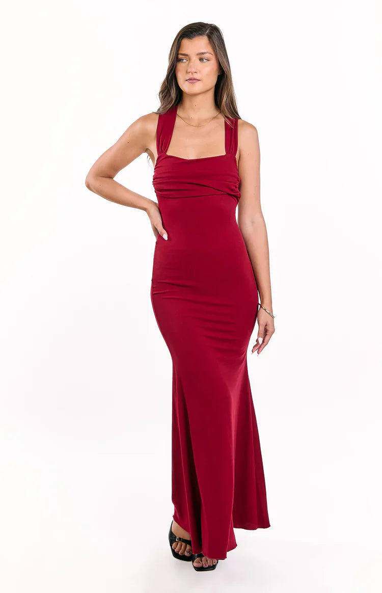 Beverley Crepe Maxi Dress | Wine