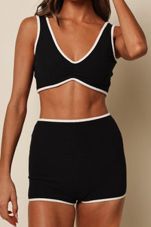 Kim Variation Bikini Top | Black Cream Binded Terry Rib