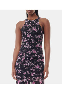 Black Floral Printed Mesh Sleeveless Midi Dress | Phantom