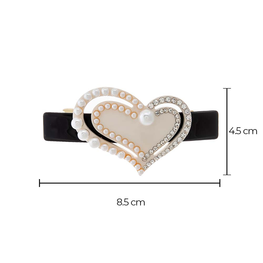 Pearl & Rhinestone Cutout Heart Barrette - Adina's Jewels