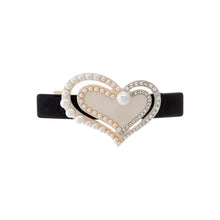 Black & Ivory Pearl & Rhinestone Cutout Heart Barrette - Adina's Jewels