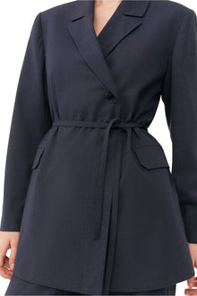 Blue Drapey Melange Blazer | Sky Captain