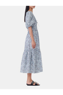 Blue Floral Printed Cotton Long Smock Dress | Glacier Lake