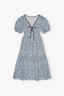 Blue Floral Printed Cotton Long Smock Dress | Glacier Lake