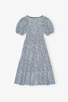 Blue Floral Printed Cotton Long Smock Dress | Glacier Lake