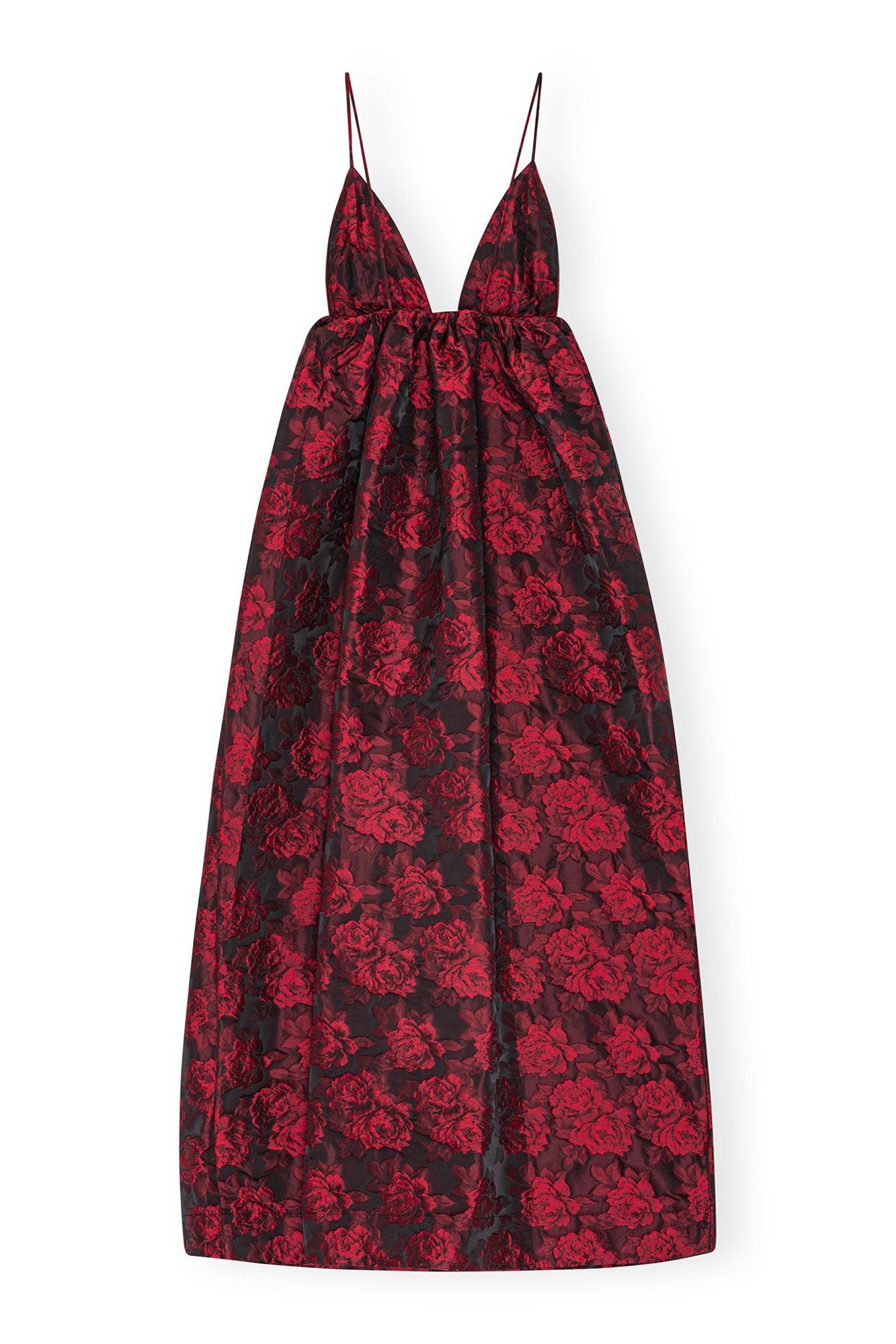 Botanical Jacquard Long Strap Dress | High Risk Red