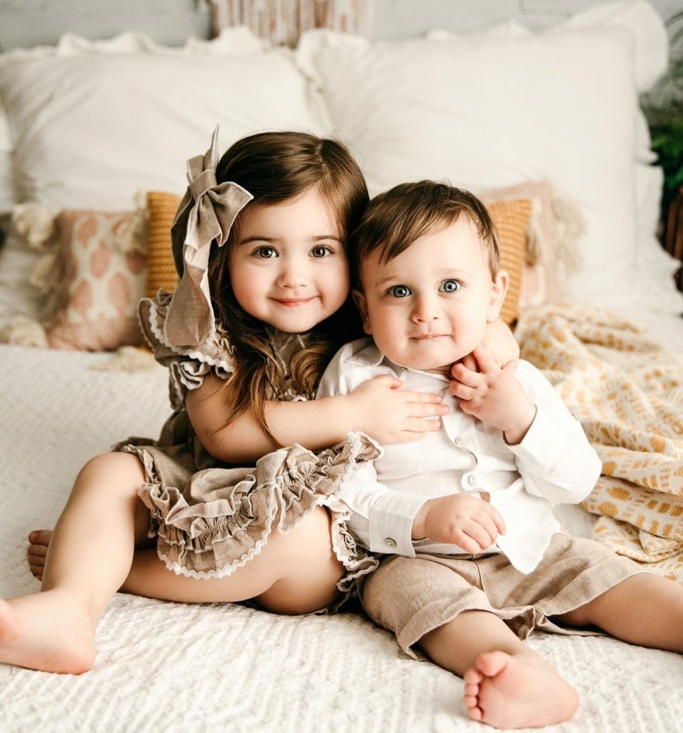 Boy | Ashton Linen Top and Shorts Set | White x Beige