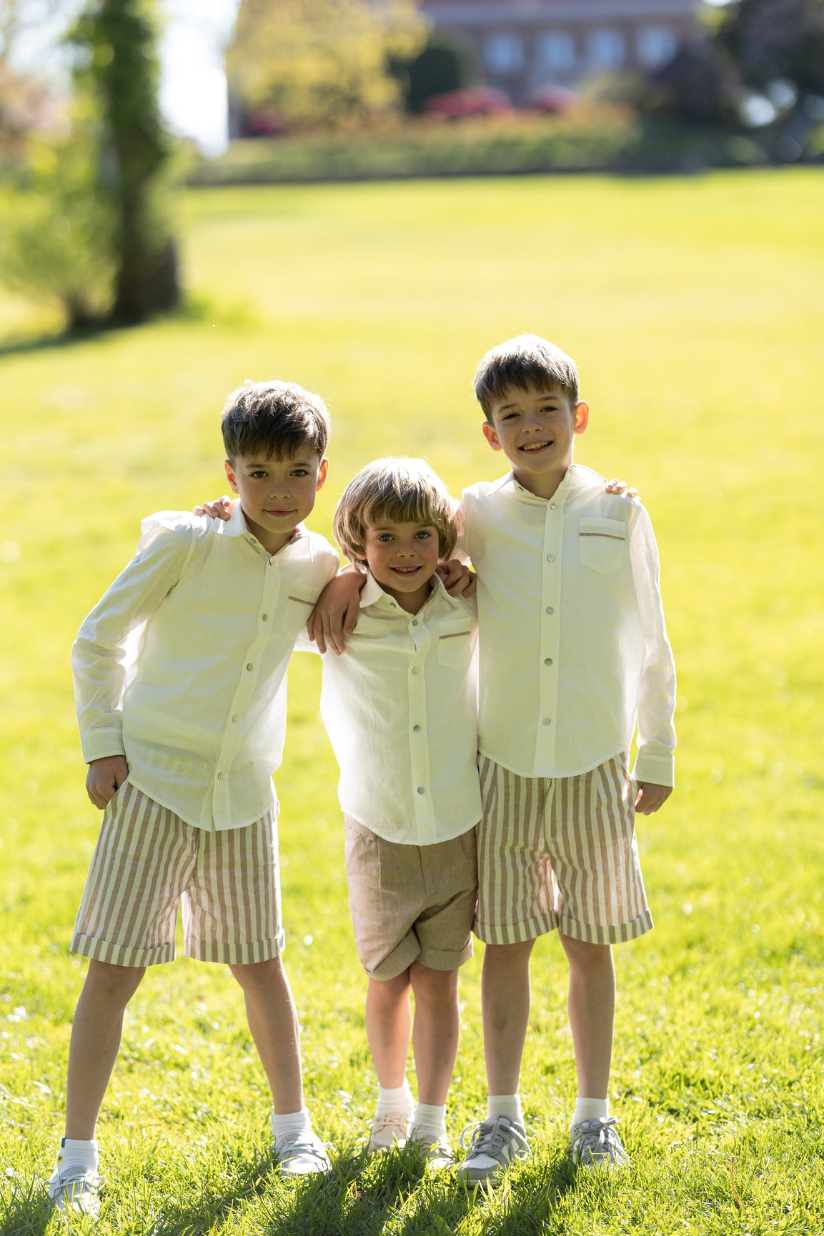 Boy | Ashton Linen Top and Shorts Set | White x Beige