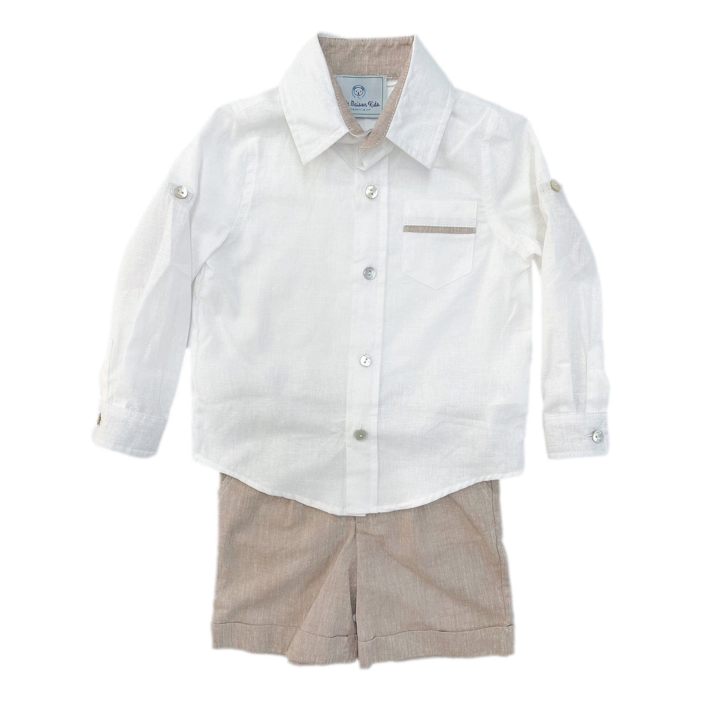 Boy | Ashton Linen Top and Shorts Set | White x Beige