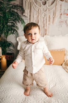 Boy | Ashton Linen Top and Shorts Set | White x Beige