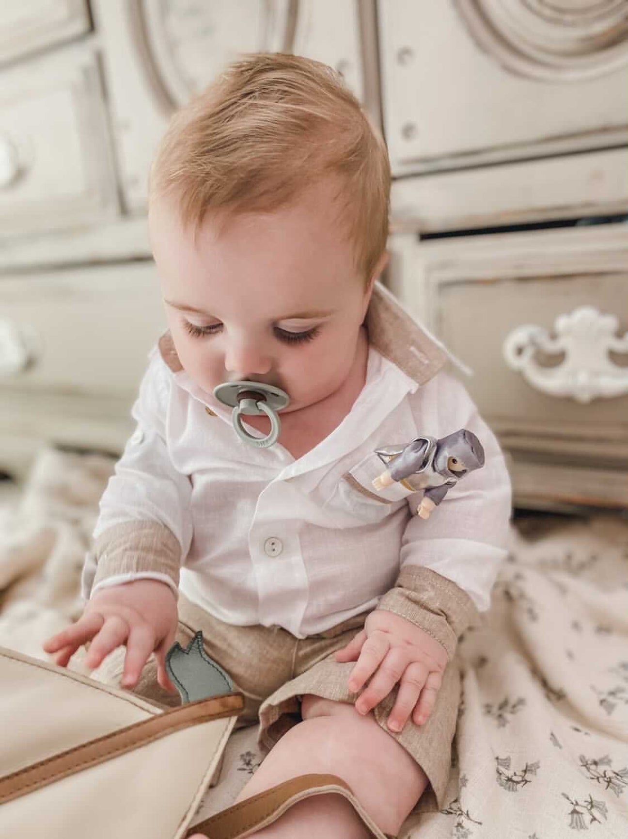 Boy | Ashton Linen Top and Shorts Set | White x Beige