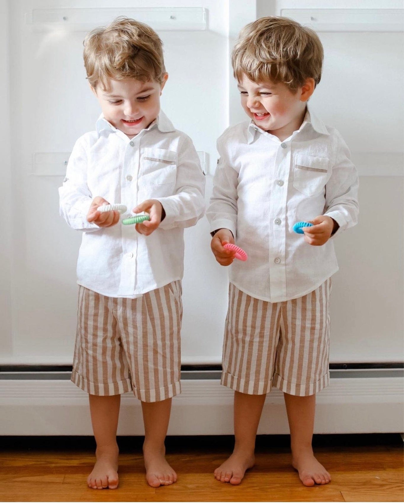 Boy | Ashton Striped Linen Shorts and Top Set | White x Beige