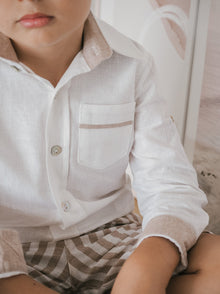 Boy | Ashton Striped Linen Shorts and Top Set | White x Beige