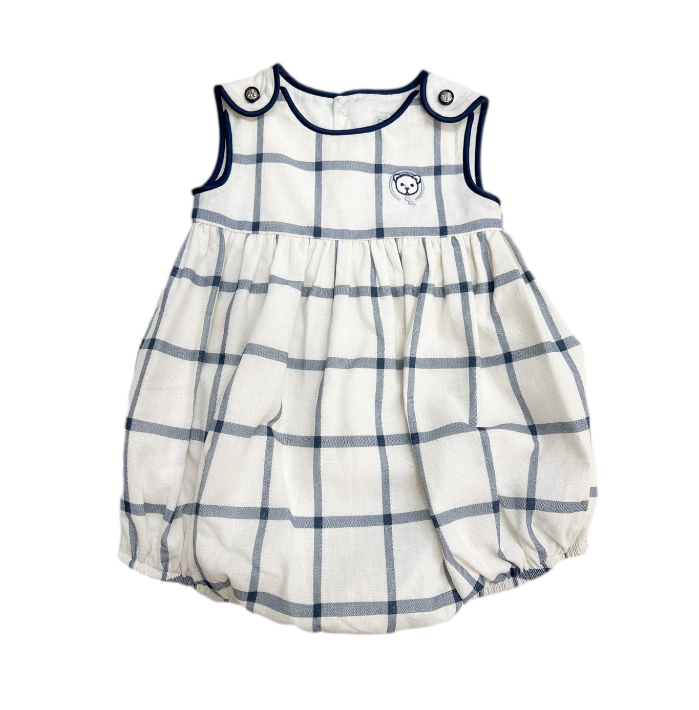 Boy | Checkered Linen Baby Boy Romper | White x Navy