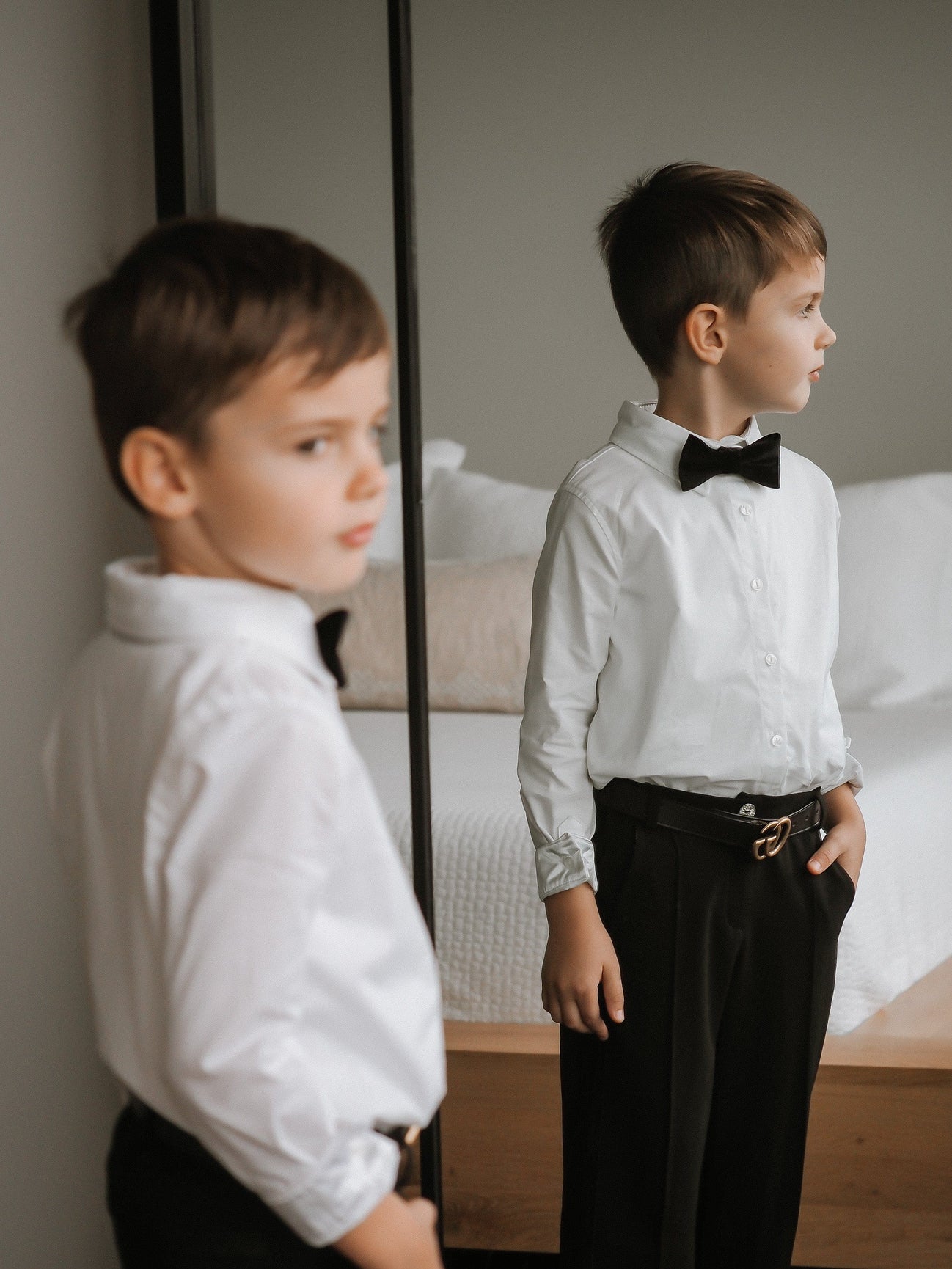 Boy | Tuxedo Shirt and Pants Set | White x Black
