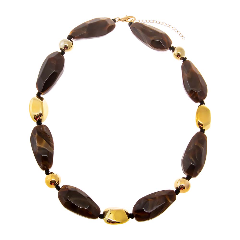 Brown Marbled Beaded Necklace with Gold - Adina's Jewels