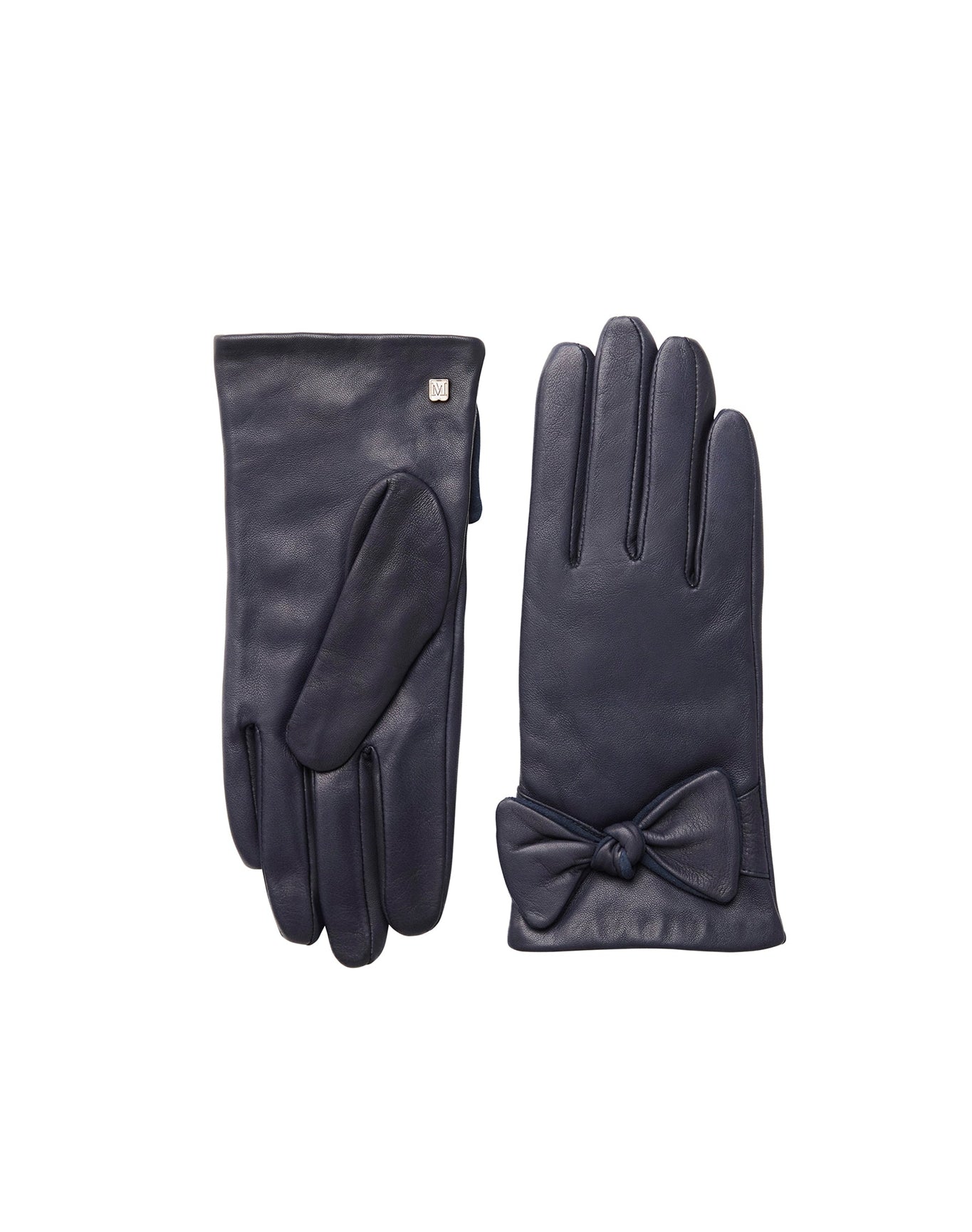 Bruno Magli | Women | Ladies Touch Tech Leather Glove With Knotted Bow | Navy