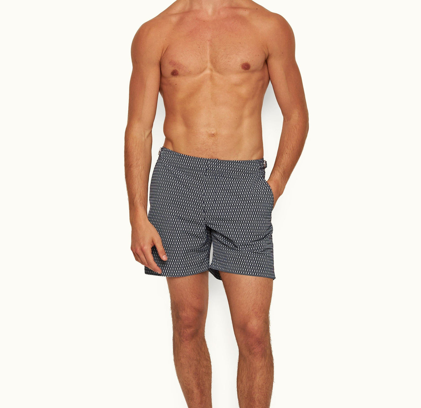 Bulldog Geo Pointpart Mid-Length Swim Shorts | Midnight Navy/White