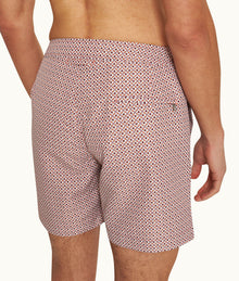 Bulldog Geo Print Mid-Length Swim Shorts Woven | Summer Red/White Sand