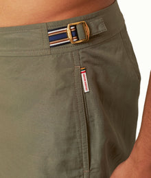 Bulldog Linen Mid-Length Tape Stripe Linen Blend Swim Shorts | Khaki/Stripe