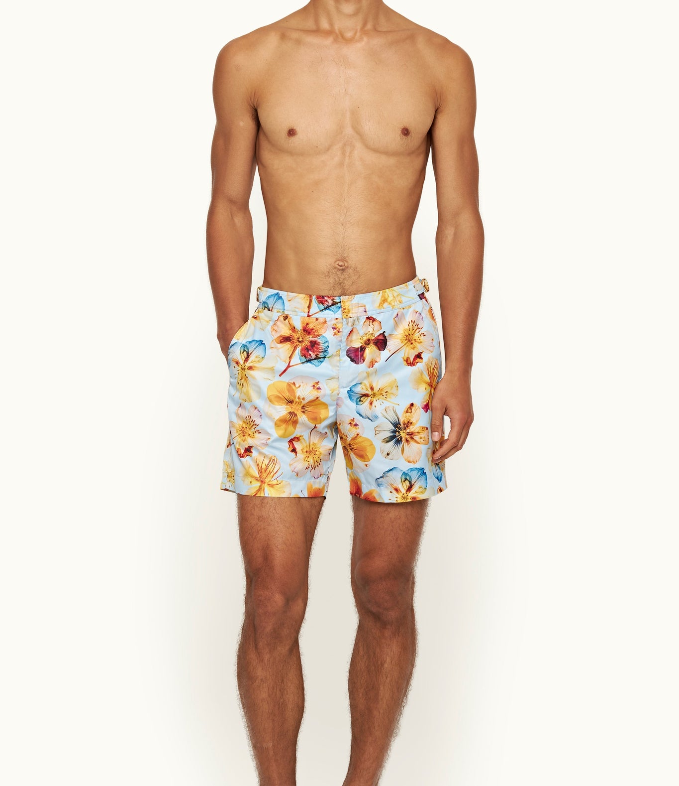 Bulldog Mid-Length Oshibana Floral Print Swim Shorts | Springwater Blue