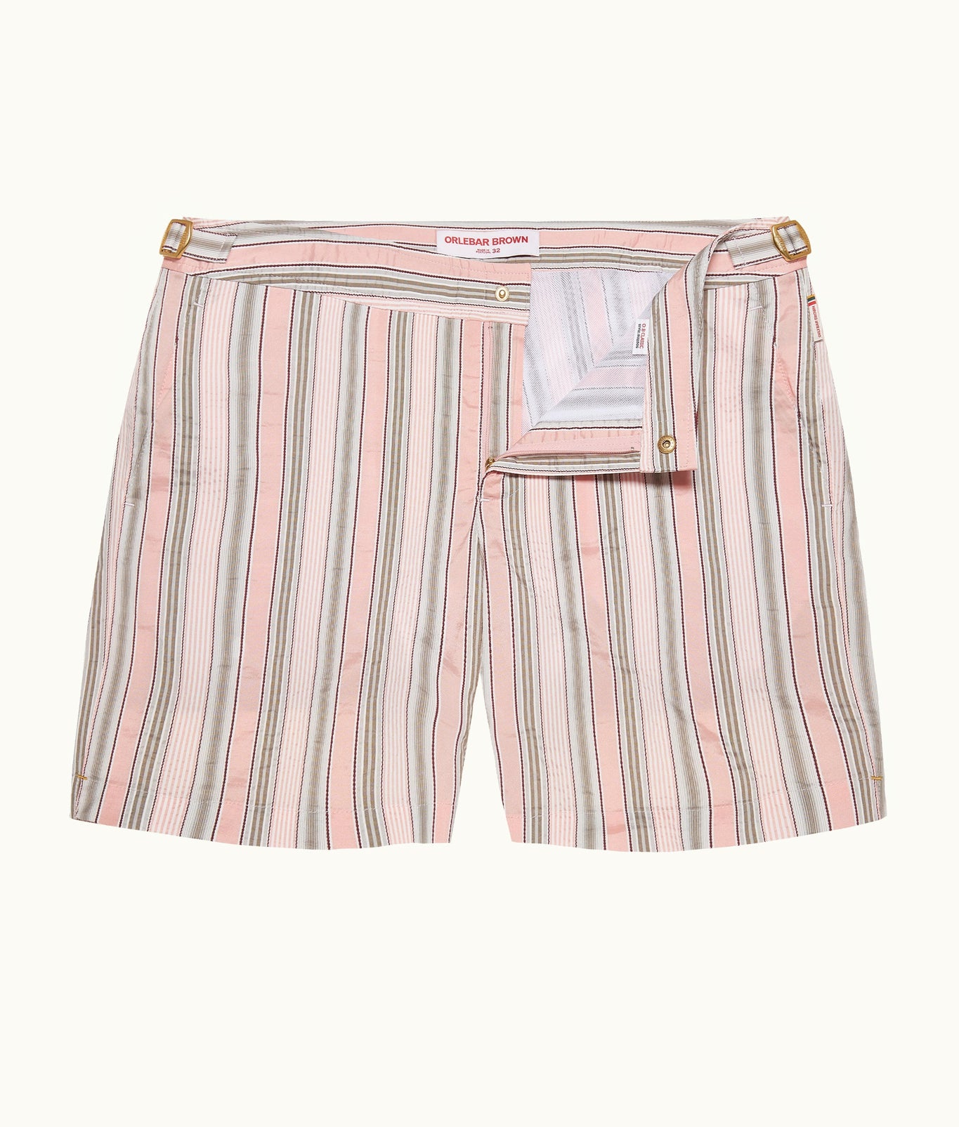 Bulldog Mid-Length Soft Stripe Swim Shorts | Pink/Grey Stripe
