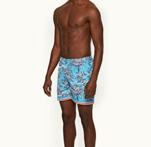 Bulldog Palm Border Mid-Length Swim Shorts | Bright Wish Blue