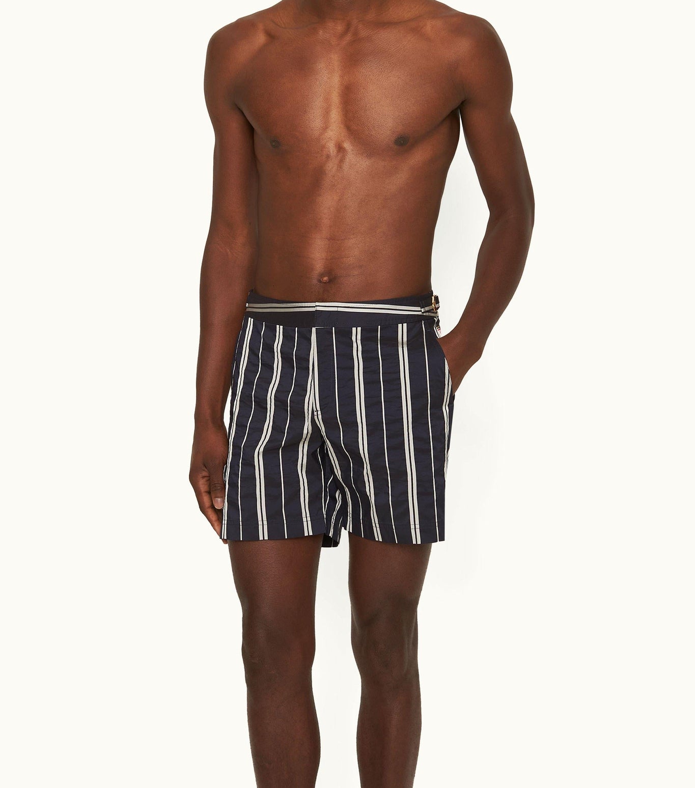 Bulldog Stripe Mid-Length Swim Shorts | Azul Blue/Cashew