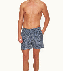 Bulldog Wave Print Mid-Length Swim Shorts | Azul Blue