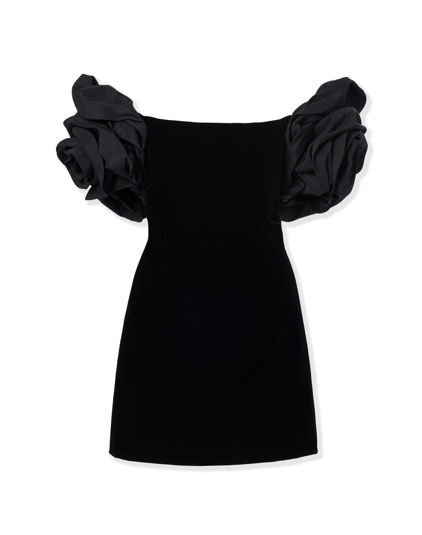 Off Shoulder Flower Sleeve Mini Dress | Black