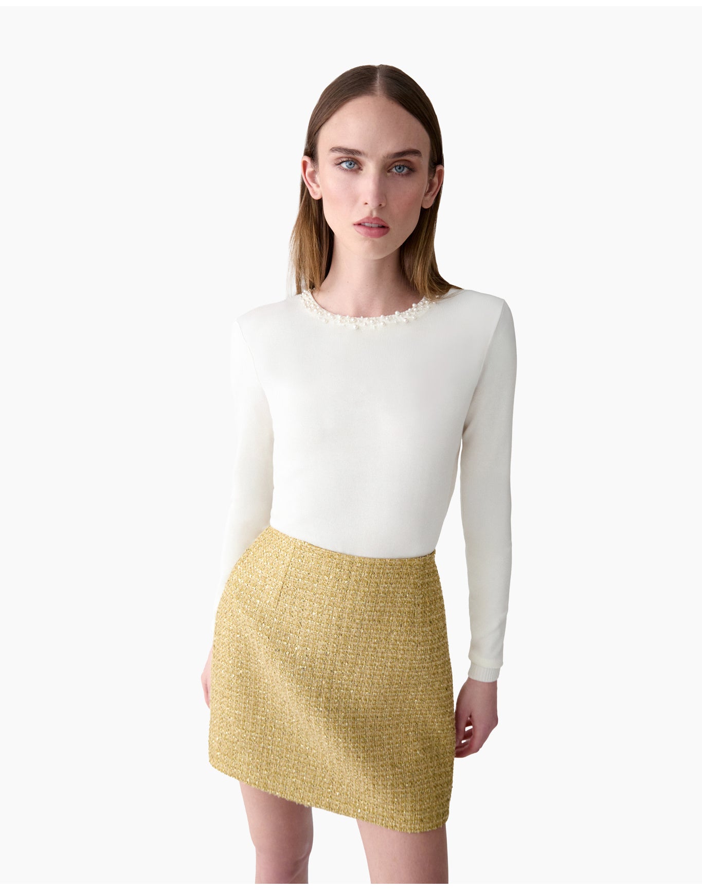 Embroidered Long Sleeve Crewneck Sweater | Ivory